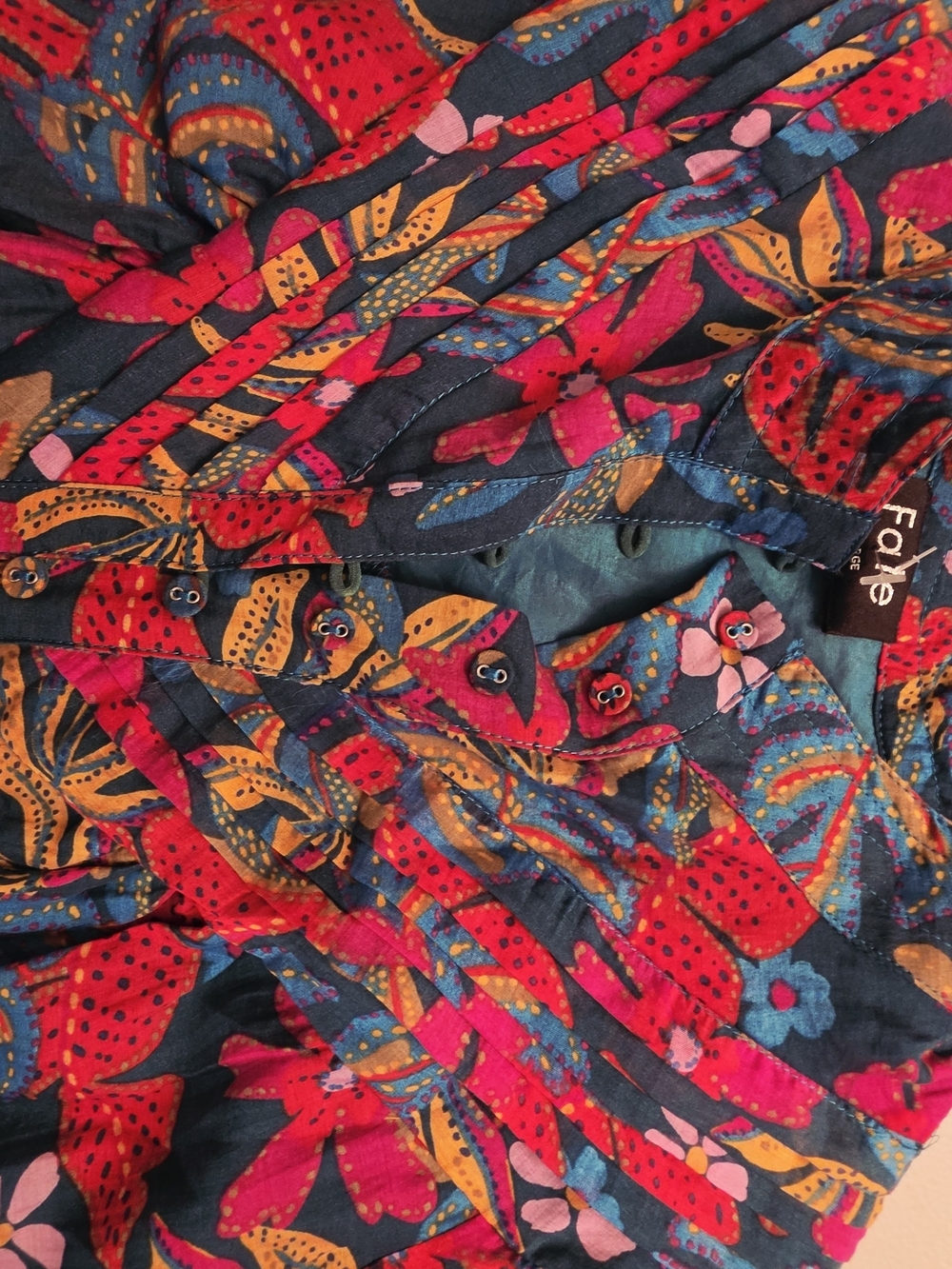 Fate Teal Floral Button-Down Blouse with Pink & Orange Accents - Picture 9 of 10